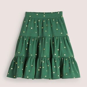 NWT Boden Three Tiered Midi Skirt Trekking Green/Gold Spot Girls SZ 5/6